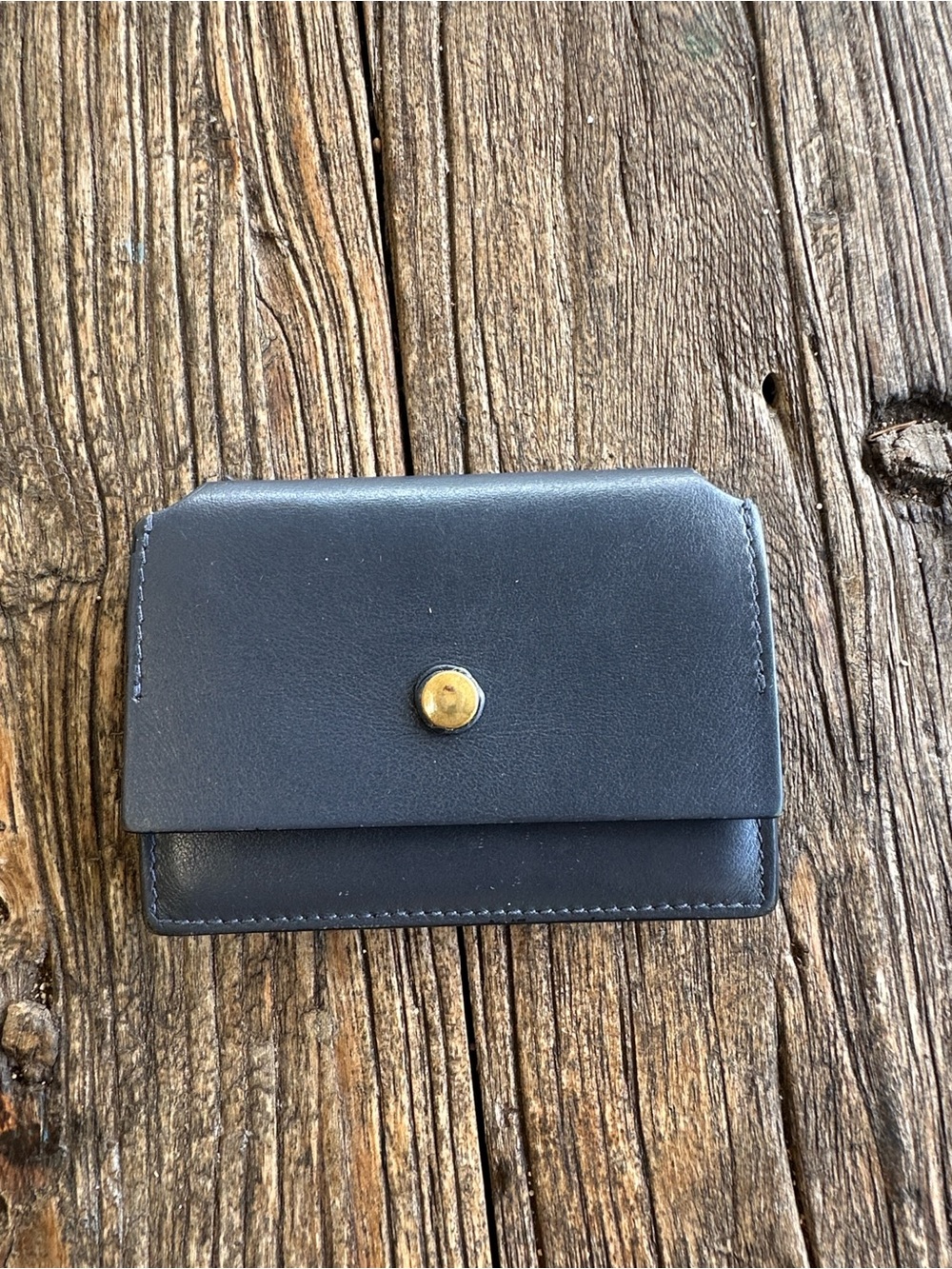 Acne Studios Navy Leather Snap Wallet with Gold Button - Picture 4 of 9